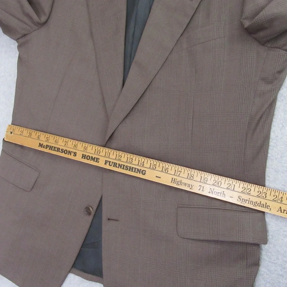 Hickey Freeman Mens Sport Coat 46L Brown Plaid Wool Cashmere Single‎ Vent